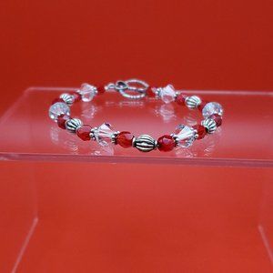 8 Inch 925 Sterling Silver Red And Clear Cute Crystals Bracelet